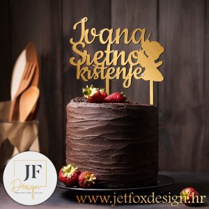 tooper za torte u zlatnoj boji s imenom za krštenje