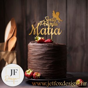 topper za torte s imenom povodom krizme u zlatnoj boji