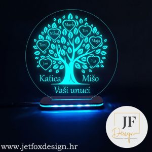 Personalizirana 3D lampa obiteljsko stablo s imenima djeda, bake i svih unuka, savršen poklon za obitelj